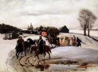 V. Shvarts, De tsarina op pelgrimstocht naar heilige plaatsen - in de tijd van tsaar Alexis (Aleksei Mikhailovich Romanov).